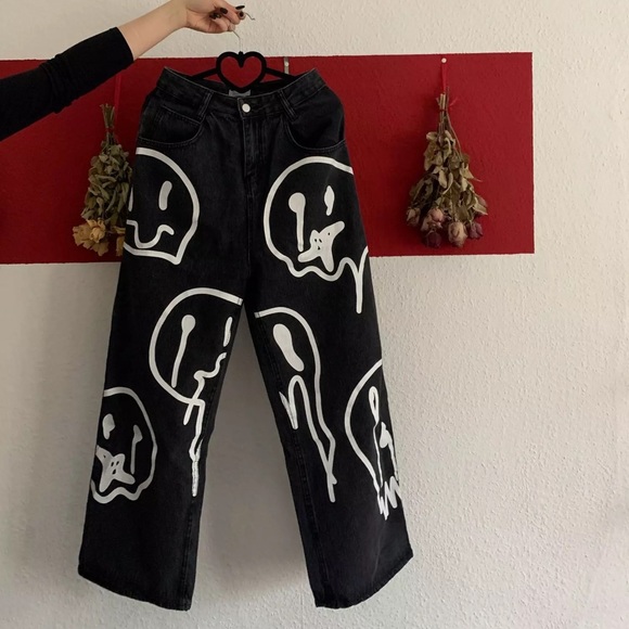 Dolls Kill Denim - Wash Jeans Loose Casual Denim Wide Leg Pants